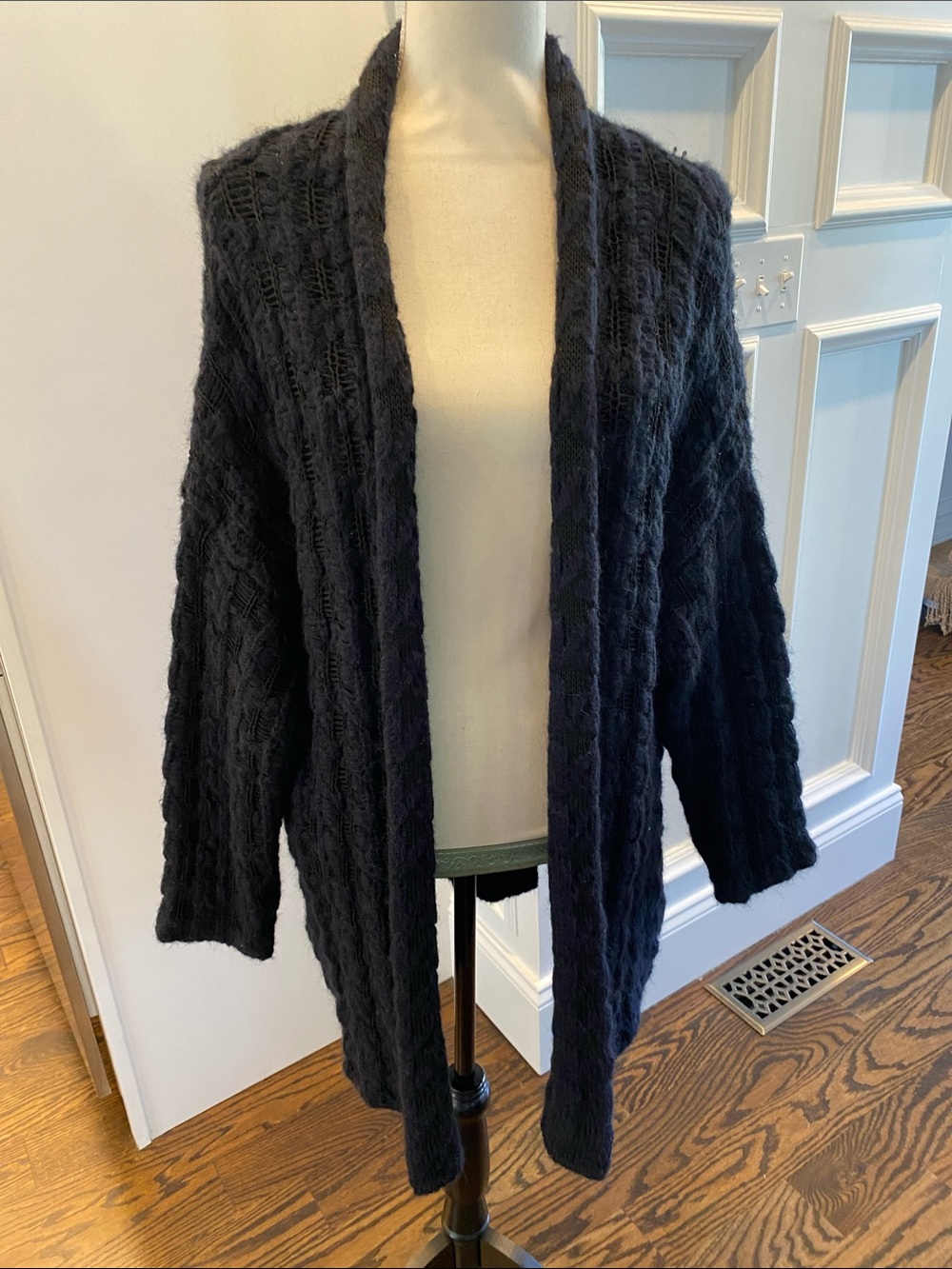 Maje Black Open-Front Cable Knit Cardigan